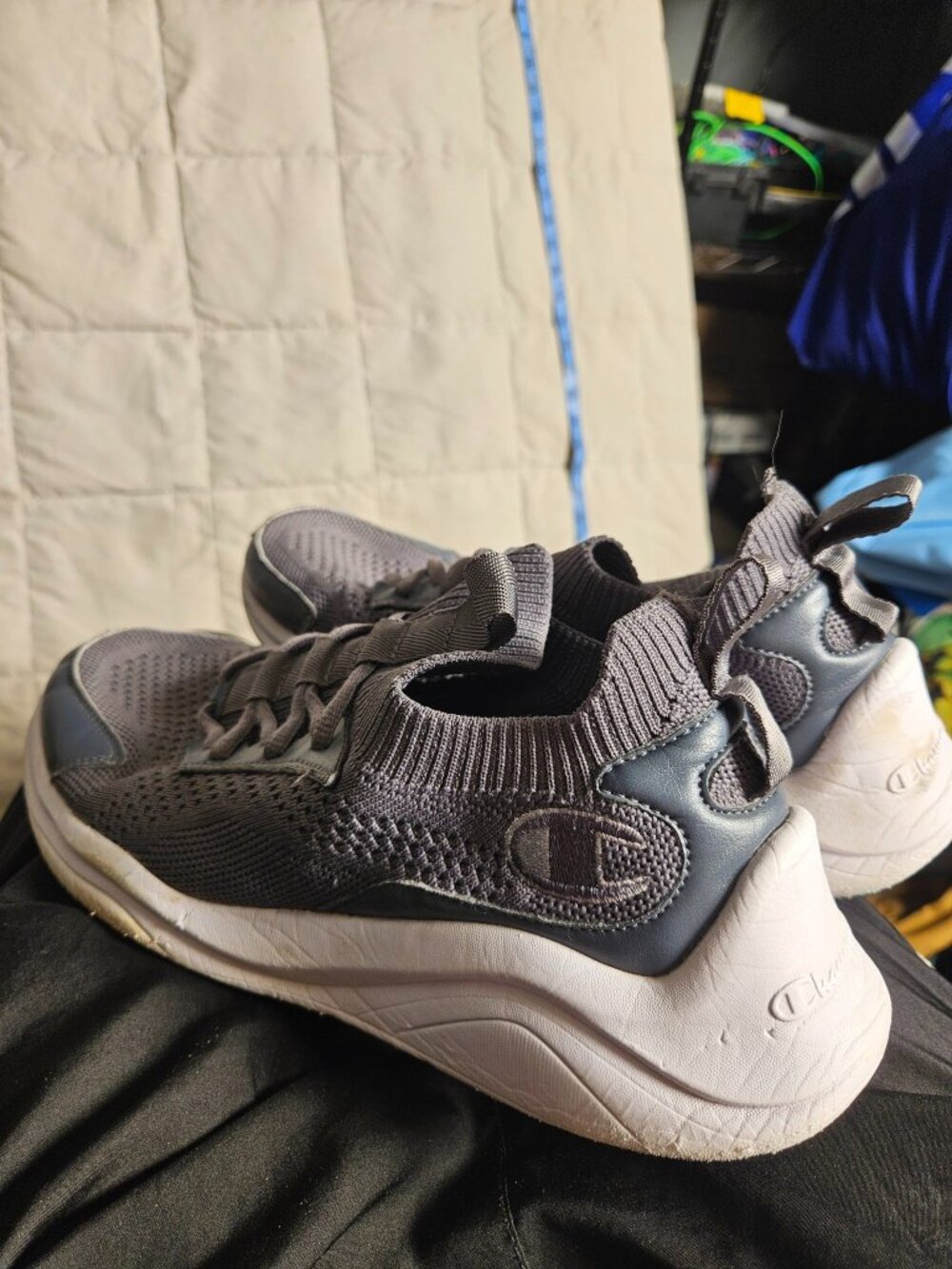 Champion Gray Knit Sneakers Big C Logo Size 8.5